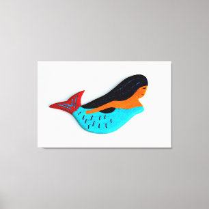 swimming brunette mermaid wrapped canvas