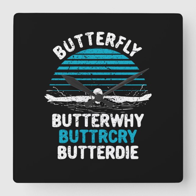 Swimming - Butterfly Butterwhy Square Wall Clock (Front)