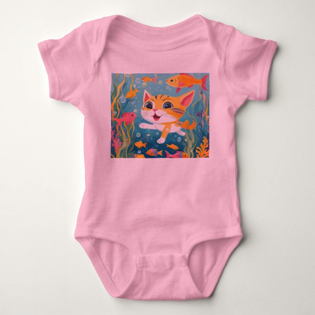 Swimming Cat Baby Bodysuit (Front)