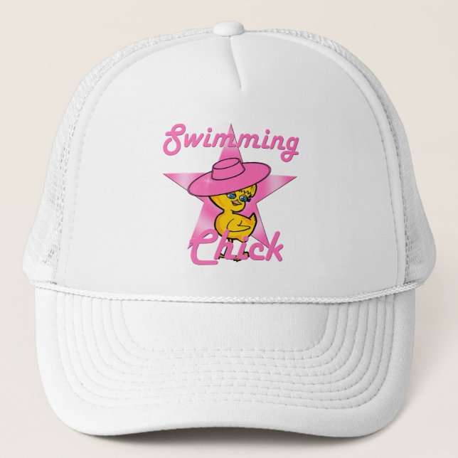 Swimming Chick #8 Trucker Hat (Front)