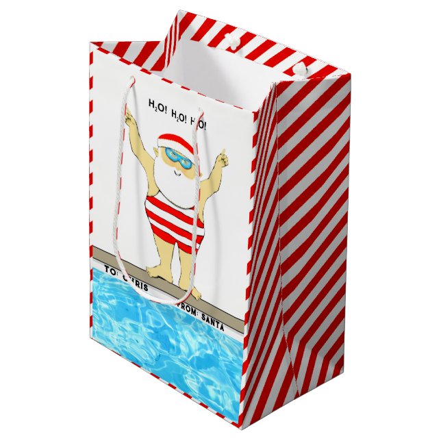 Swimming Christmas Medium Gift Bag (Front Angled)