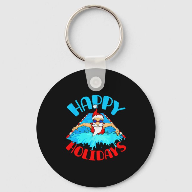 Swimming Christmas Santa  Key Ring (Front)