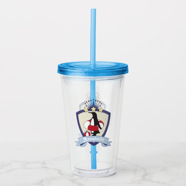 Swimming Club Crest Cute Penguin Kids Pool Party Acrylic Tumbler (Front)