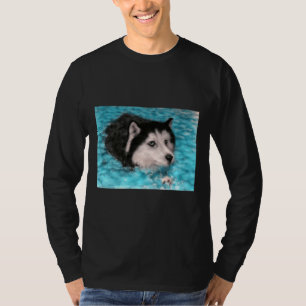 Swimming Cute Husky Malamute Dog Wool Art  Scoop T-Shirt