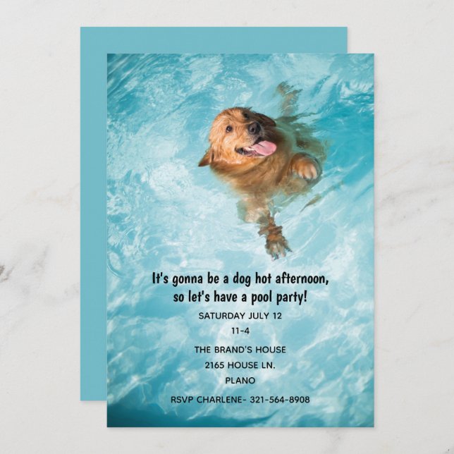 Swimming Dog Pool Party Invitation (Front/Back)