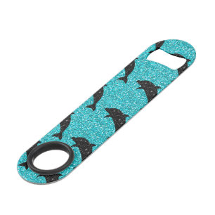 Swimming Dolphin Black Glitter Ocean Animals