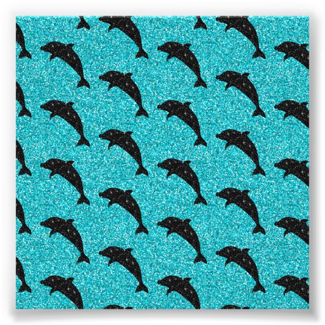 Swimming Dolphin Black Glitter Ocean Animals L Photo Print (Front)