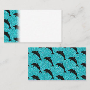 Swimming Dolphin Black Glitter Ocean Animals L Place Card