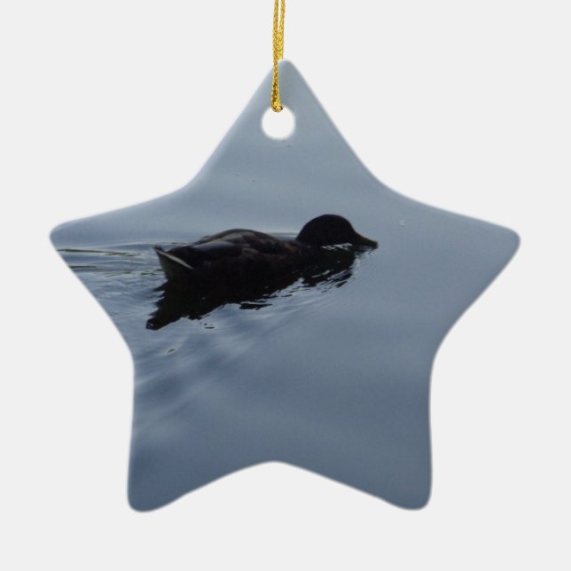 Swimming Duck in Lake, Nature Bird Wildlife Blue Ceramic Tree Decoration (Front)