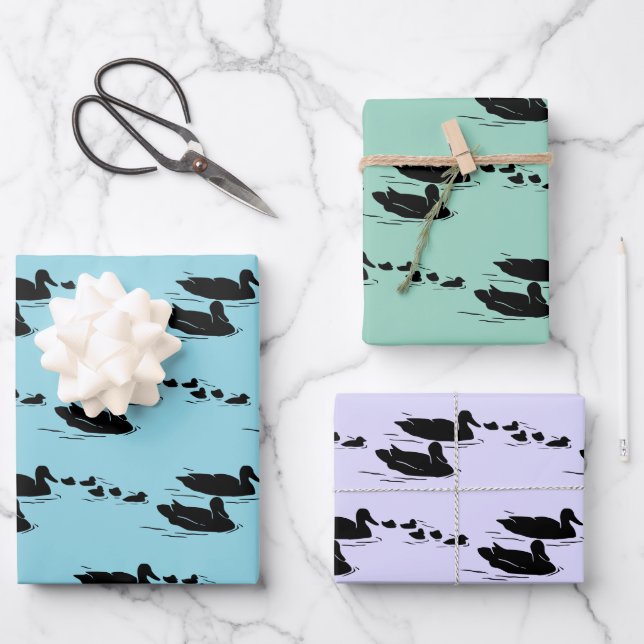 Swimming Ducks Design Wrapping Paper Sheet (Front)