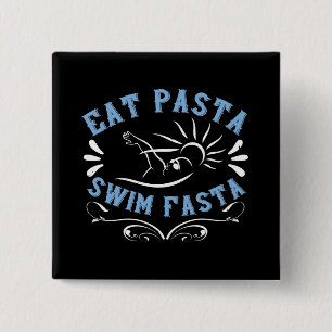 Swimming - Eat Pasta Swim Fasta 15 Cm Square Badge