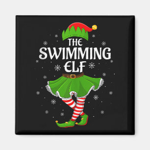 Swimming Elf Christmas Family Girls Women Elf Squa Magnet
