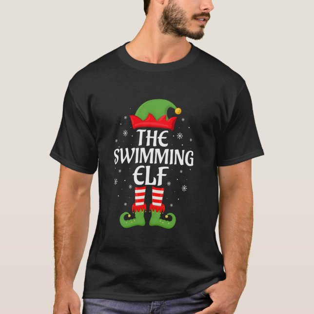 Swimming Elf Xmas Family Matching Elf Squad Christ T-Shirt (Front)