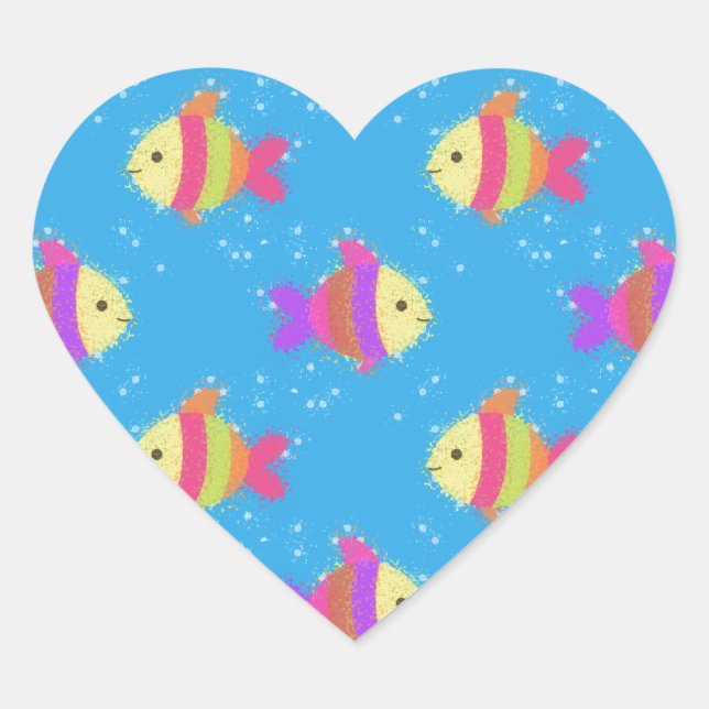 Swimming Fish Pattern Heart Sticker (Front)