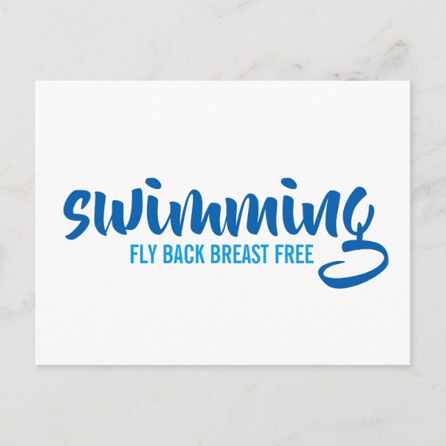 Swimming Fly Back Breast Free Typographic Text Postcard (Front)