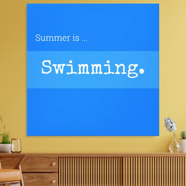 SWIMMING Fun Sporty Bright Blue Summer Stripes Canvas Print (Insitu(LivingRoom))
