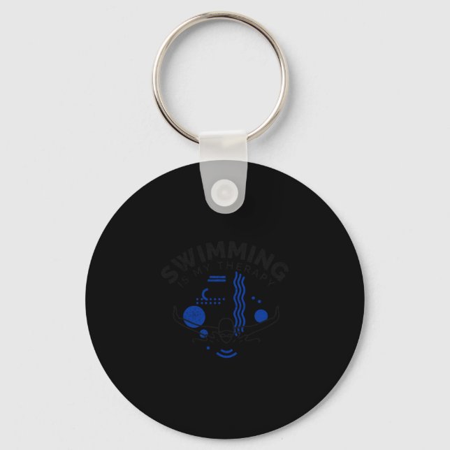 Swimming funny saying swimming is therapy key ring (Front)