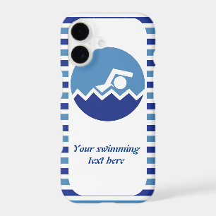 Swimming gifts, swimmer icon blue stripes