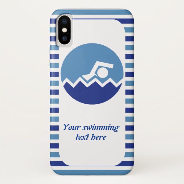 Swimming gifts, swimmer icon blue stripes Case-Mate iPhone case (Back)