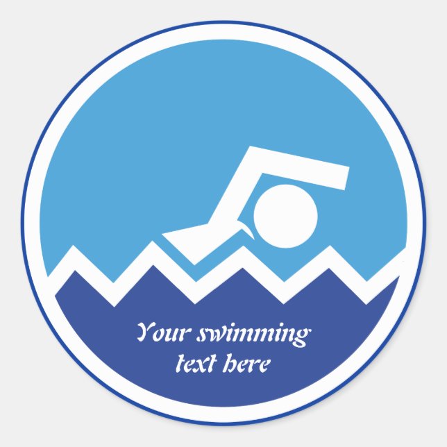 Swimming gifts, swimmer on a blue circle custom classic round sticker (Front)