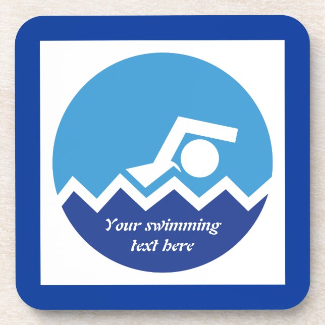 Swimming gifts, swimmer on a blue circle custom coaster (Front)