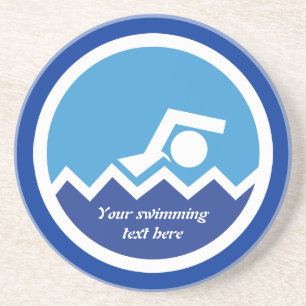 Swimming gifts, swimmer on a blue circle custom coaster