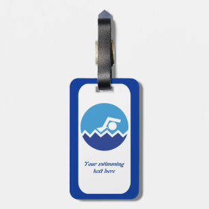 Swimming gifts, swimmer on a blue circle custom luggage tag