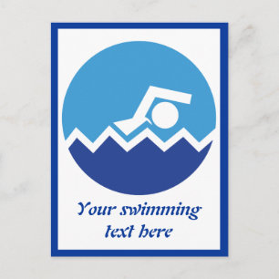 Swimming gifts, swimmer on a blue circle custom postcard