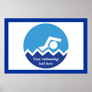 Swimming gifts, swimmer on a blue circle custom poster