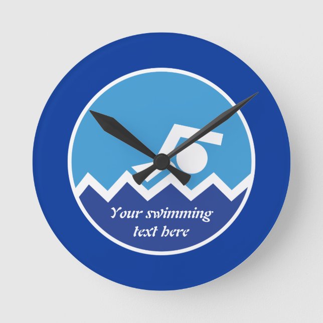 Swimming gifts, swimmer on a blue circle custom round clock (Front)