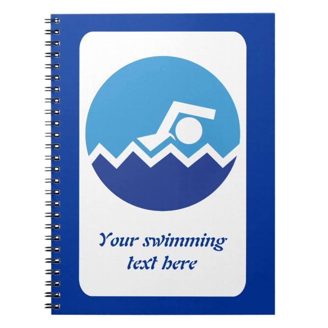 Swimming gifts, swimmer on a blue circle custom spiral notebook (Front)