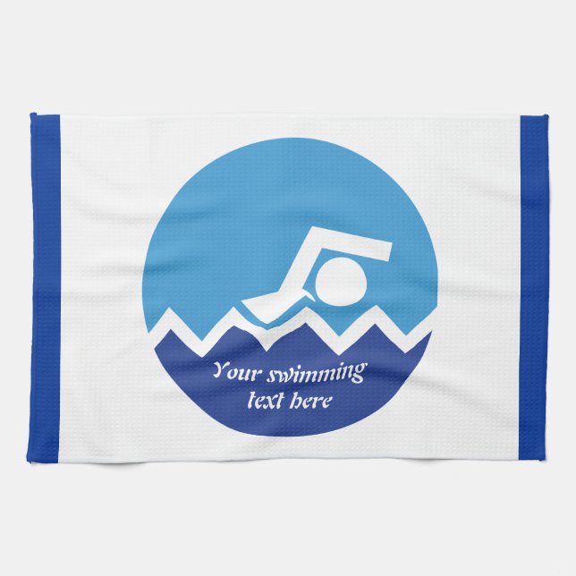 Swimming gifts, swimmer on a blue circle custom tea towel (Horizontal)