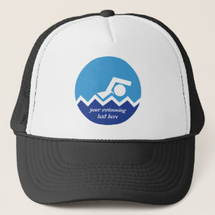 Swimming gifts, swimmer on a blue circle custom trucker hat