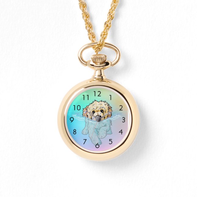 Swimming Goldendoodle DOODLEMOJI Watch (Front)