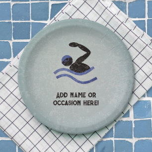 Swimming Guy with Metal look masculine party theme Paper Plate