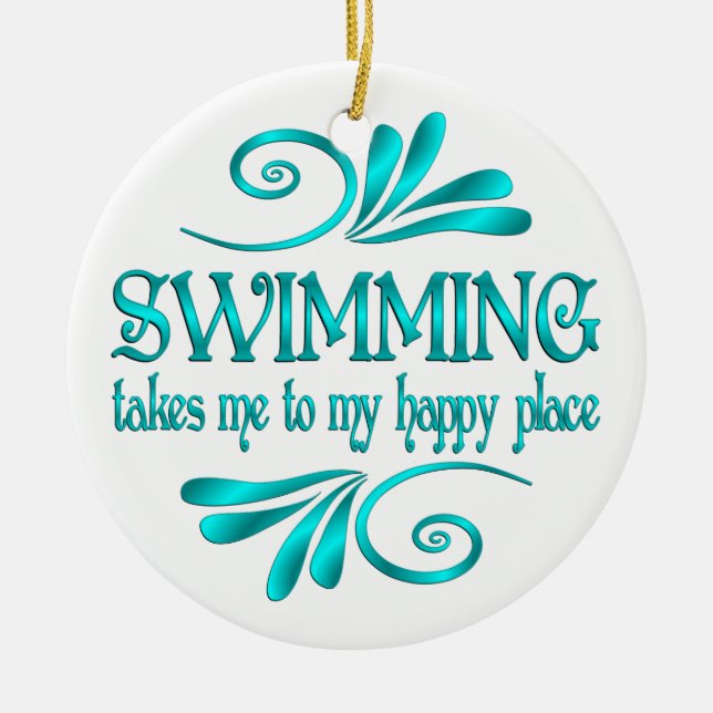 Swimming Happy Place Ceramic Tree Decoration (Front)