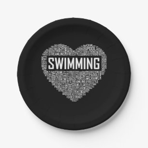 Swimming Heart Coach Swimmer Gift Swim Lover Gifts Paper Plate