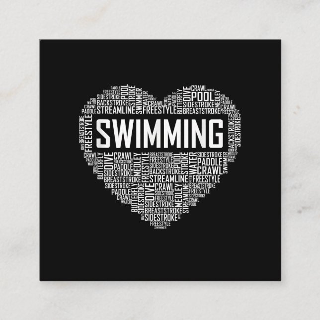 Swimming Heart Coach Swimmer Gift Swim Lover Gifts Square Business Card (Front)