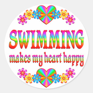 Swimming Heart Happy Classic Round Sticker