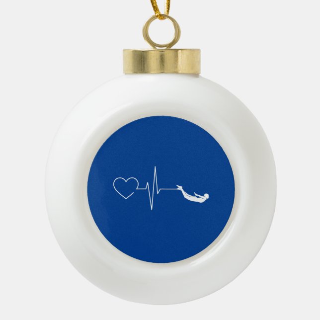 Swimming Heartbeat Ceramic Ball Christmas Ornament (Front)