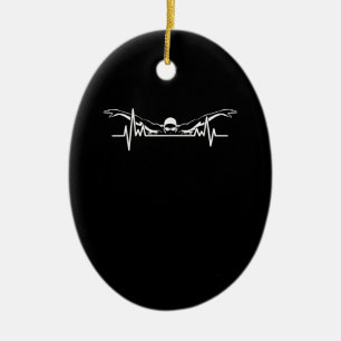 Swimming Heartbeat Swim Team  Swimmer Women Girls Ceramic Tree Decoration