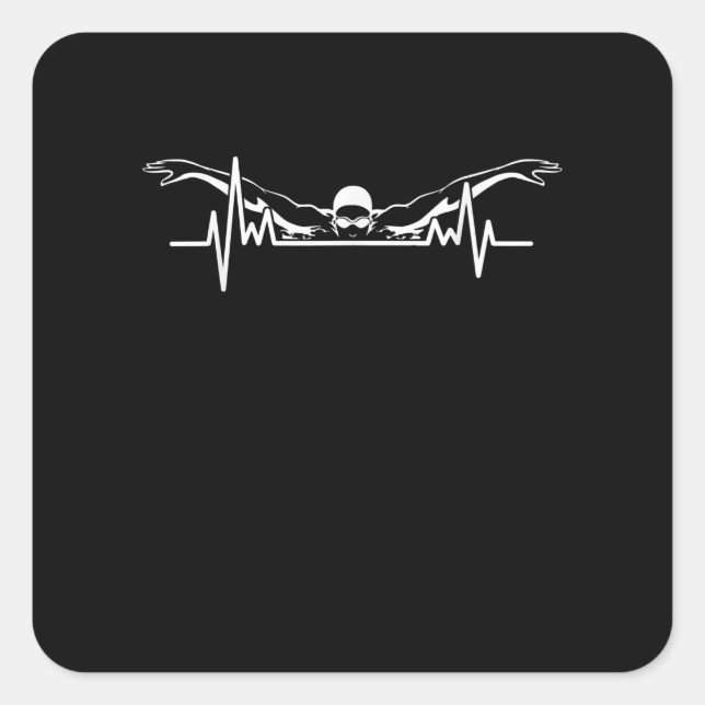 Swimming Heartbeat Swim Team  Swimmer Women Girls Square Sticker (Front)
