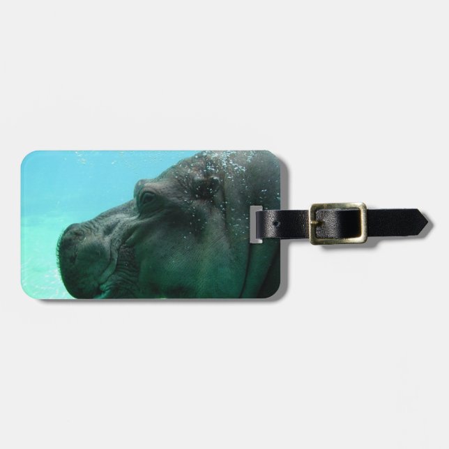 Swimming Hippo Luggage Tag (Front Horizontal)