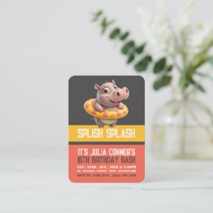 Swimming Hippo Pool Party Birthday Handout Tickets