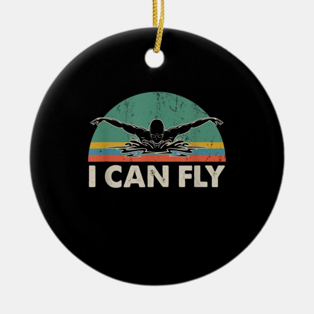 Swimming I Can Fly Funny Swimming Gifts Ceramic Tree Decoration (Front)