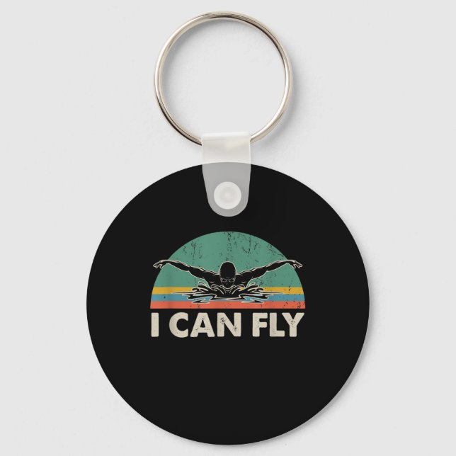 Swimming I Can Fly Funny Swimming Gifts Key Ring (Front)