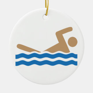 Swimming icon pictograph in colour ceramic tree decoration