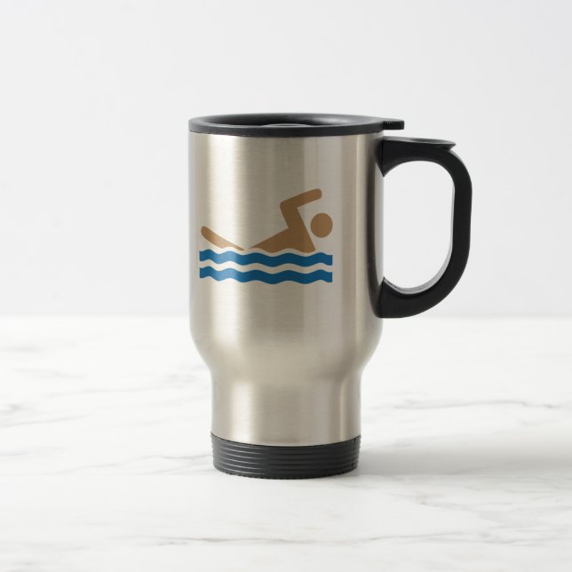 Swimming icon pictograph in colour travel mug (Right)