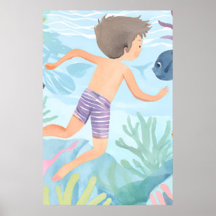 Swimming in a warm coral reef poster