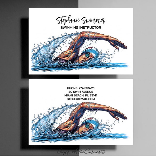 Swimming Instructor Coach Business Card (Creator Uploaded)